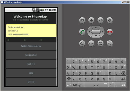 Capture d'écran de PhoneGap